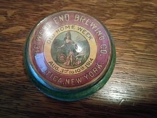 RARE 1914 "THE WEST END BREWERY" Dome GLASS PAPERWEIGHT...Utica New York