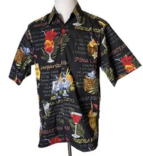 Go Barefoot Hawaiian Cocktail Recipes Tiki Shirt Size Medium Made in the USA