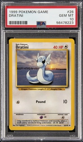 1999 POKEMON BASE SET UNLIMITED #26 DRATINI PSA 10