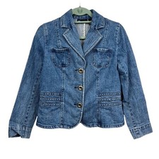 Relativity Women's Blue Sz PS Denim Blazer Jacket Button Front Pockets Stretch