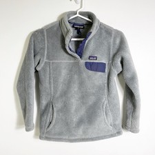 Patagonia Re-Tool Snap T Pullover Grey Navy Blue Girls Medium 10