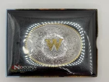 NOCONA BELT CO. OVAL INITIAL BUCKLE “W” - ACC BUCKLE - NEW - ORIGINAL PACKAGING