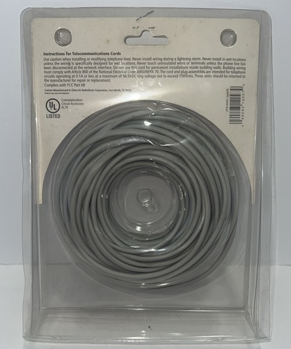 VTG Radio Shack 50' Modular Telephone Line Cord (RJ11/RJ14) Gray #279-345A - Zdjęcie 2 z 2