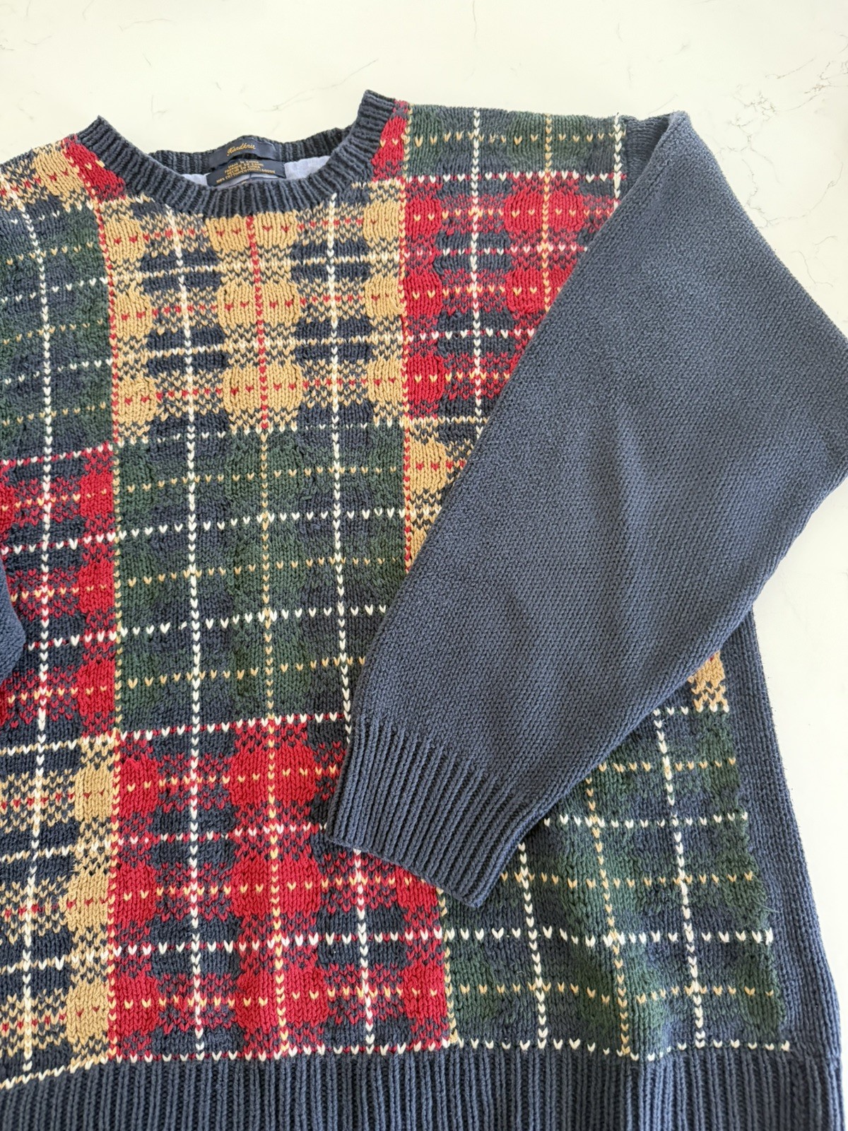 Vintage Tommy Hilfiger XL Golf Plaid Sweater Navy Blue Mens VTG 90s