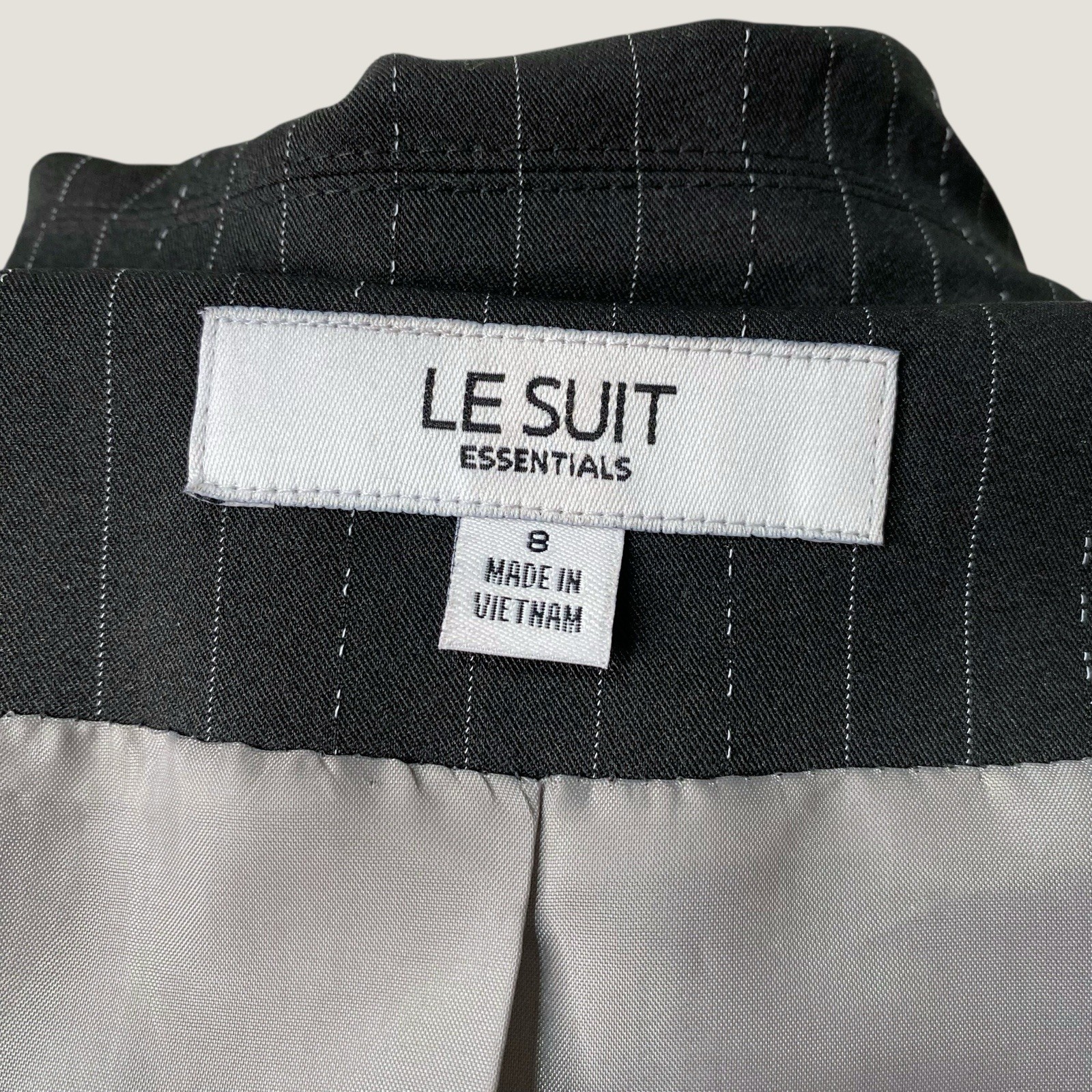 Le Suit Set Womens 8 Black Pinstripe Blazer Straight Pants 2 Piece Office Work