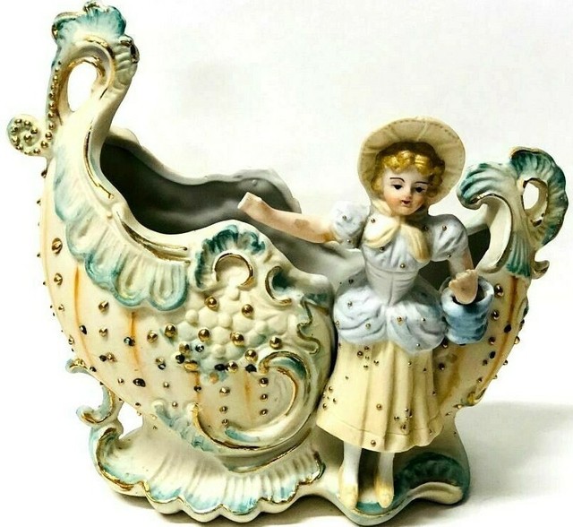 Vintage Porcelain Victorian Bisque Woman Figurine Vase eBay