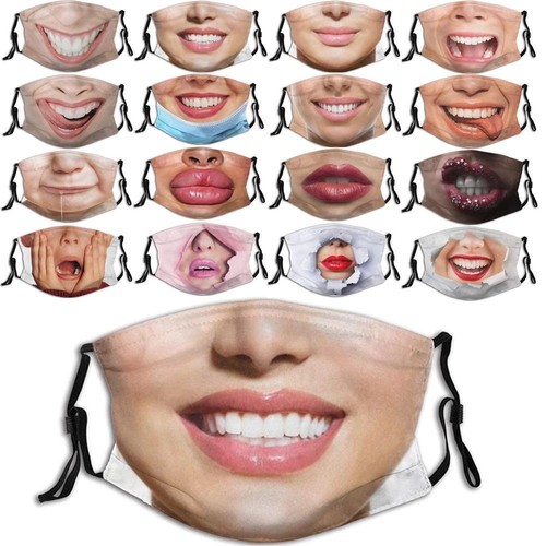 3D Printed Funny Face Mask Breathable Washable Mouth Protection Reusable Unisex