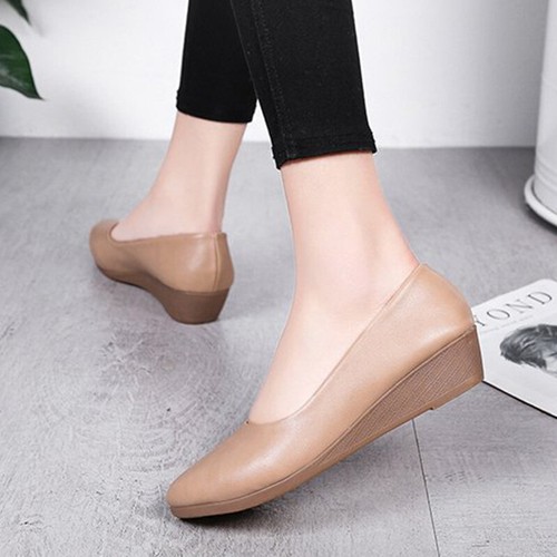 Ladies Pumps Shoes Round Toe Wedges Womens Non-Slip Slip On Casual Shoe Walking - Picture 21 of 47
