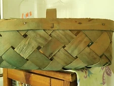 Split Wood Basket Farmer-Produce-Stand 'Picker-Display' w/Handle Green 14"X9"X5"