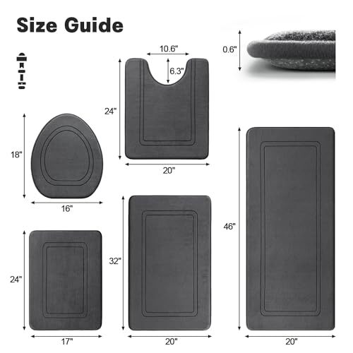 Memory Foam Bathroom Rug Set 5 Piece, Absorbent Bathroom Mat 5pieces