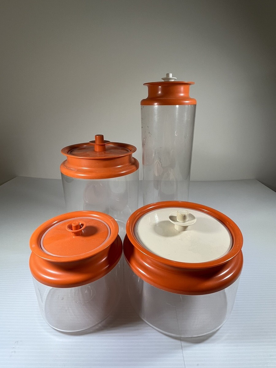Set of 4 Vintage Tupperware Push Button Clear Canister Set W/Lids