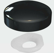 BLACK, TWO PIECE GLOSS DOME SCREW SNAP ON CAPS COVERS PLASTICOME UNICAPS PLASTIC
