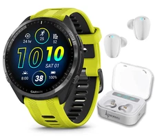 Garmin Forerunner 965 Running Smartwatch AMOLED Yellow Titanium w/ White EarBuds