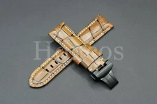 24MM Brown Leather Alligator Watch Band Strap Deployment Buckle Fits For Panerai