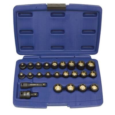 Westward 4Prf3 3/8'' Drive Impact Socket Set, Sae, Metric, 24 Pcs