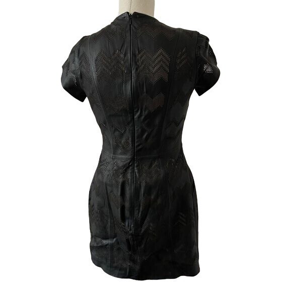 Parker Leather Dress Black Cut Outs Lined Fitted Mini V-Neck Size Medium |  eBay