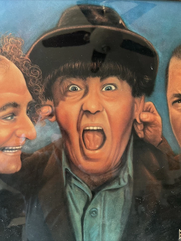 Reloj de Pared Vintage The Three Stooges Firmado Sally Evans Marco de Fotos 27x20 RARO Foto 2 de 4