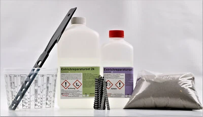 M+T POLYESTER 1 ,2 kg Gießharz Beton- Estrich Risse Mischbecher+20Klammern+1kg Sand+Rühr