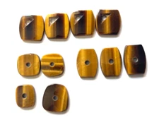 VINTAGE LOT OF ELEVEN (11) PCS NATURAL BROWN ASSORTED FLAT TIGEREYE WITH HOLE