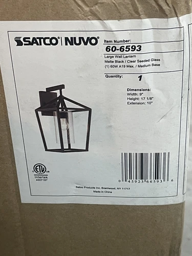 SATCO 60-6593 ll- 1 Light Large Wall Lantern, Clear Seeded Glass, Matte Black - Picture 2 of 2