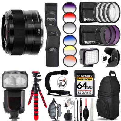 Sony E 35mm f/1.8 OSS Lens + LED Light - 64GB Accessory Bundle