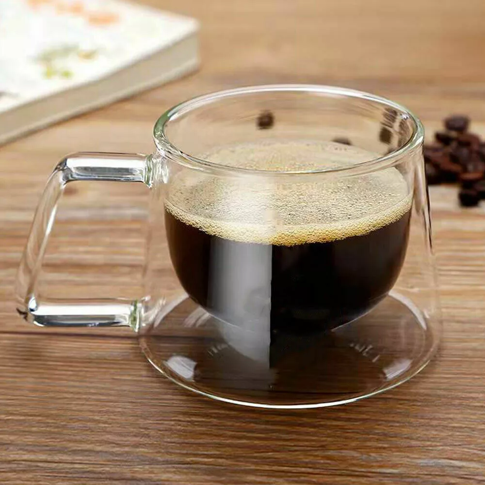 200ml simple transparent coffee cup double-layer glass mug with handle high  temperature cappuccino coffee cup cafe mug