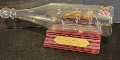 Mayflower Glass Sculpture England Rare/ Unique THE PINTA Ship In A Bottle Base - 第 1/9 張圖片
