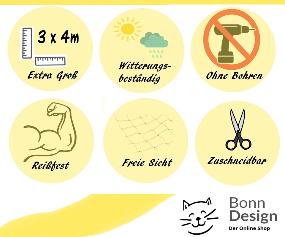 3x4m 3x8m Katzennetz Balkonschutznetz Katzenschutznetz Balkonschutz OHNE Bohren  - Bild 4 von 4