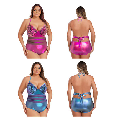 Women's Plus Size One Piece Bathing Suit Metallic V Neck Tummy Control  Swimsuits