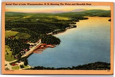 Aerial Lake Winnipesauke NH, Weirs and Meredith Bays Linen Vintage Postcard Y04