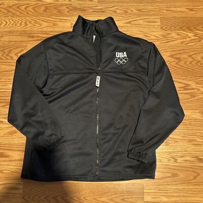 US Olympic Committee Jacket Men's Large Navy Blue Track Full Zip Made In USA