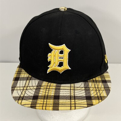 New Era 59FIFTY Detroit Tigers Black Yellow Plaid Hat 1/2 Wool