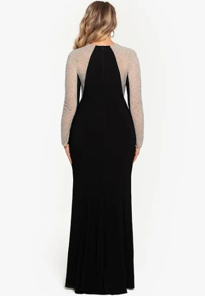 XSCAPE Long Sleeve V-Neck Crystal Bead Dress size 14w | eBay