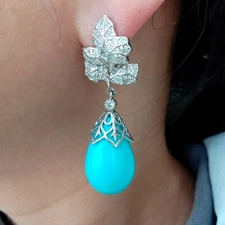 Blue Sea Shell Pearl Teardrop Dangle Cz Pave Stud Earrings