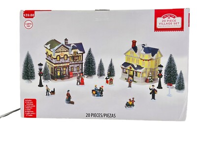 HOLIDAY TIME CHRISTMAS VILLAGE 20 PCS POST OFFICE VICTORIAN HOUSE TREES NEW!!