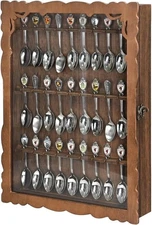 Spoon Display Case 30 Pcs Tea Souvenir Vintage Rustic Wood Holder Glass Rack