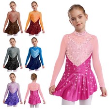 US Kids Girls Figure Skating Dance Dress Rhinestones Lyrical Ballet Dance Dress
