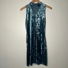 Cider Women’s Dress Medium Teal Blue Velvet Bodycon High Neck Retro Vintage Y2K