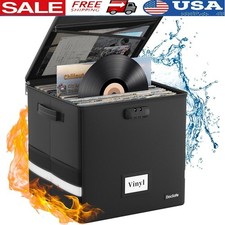 Fireproof Vinyl Record Storage Box Lockable Waterproof Dustproof Organizer New