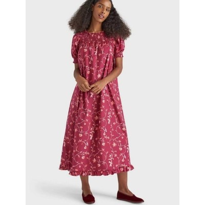 Hill House Caroline Nap Dress Burgundy Botanical Floral Size XS