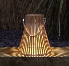 25cm Solar Power LED Bamboo Natural Light Up Hanging Outdoor Lantern | Garden