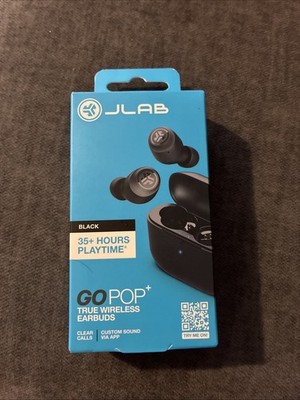 JLab GO POP+ True Wireless Earbuds USB C IPX4 Black Brand New Sealed 35+ Hr Bat.
