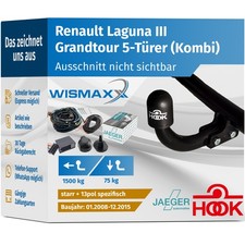 ANHÄNGERKUPPLUNG für Laguna III Grandtour KT0/1 starr HOOK +13pol E-Satz JAEGER