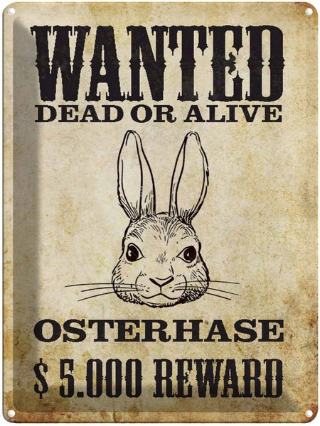 Blechschild 40X30 Cm Tiere Wanted Osterhase Deko Geschenk Metall Schild-image