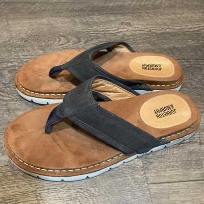 Johnston & Murphy Men s Size 8M Leather Flip Flops Black/ Brown Beach Outdoors H