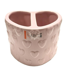 NEW CARO PINK CERAMIC 3D HEART SHAPE & TEXTURED PEN CUP HOLDER,TOOTHBRUSH HOLDER