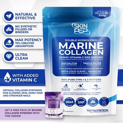 Hydrolysiertes marines Kollagen 10.000 mg bioaktive Peptide Pulver Vitamin C - SkinPep