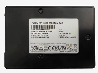 Samsung PM983a 960GB 2.5'' U.2 SSD PCIe NVMe PCIe Gen3 MZQLB960HBJR=P4510