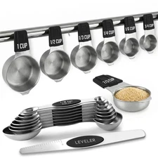 Stainless Steel Measuring Cups and Spoons Set, 16Pc Magnetic Nesting, Easy Read