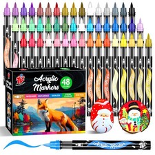 Acrylic Paint Markers, 48 Colors Water-Based Paint Pens for Art and Craft Pro...